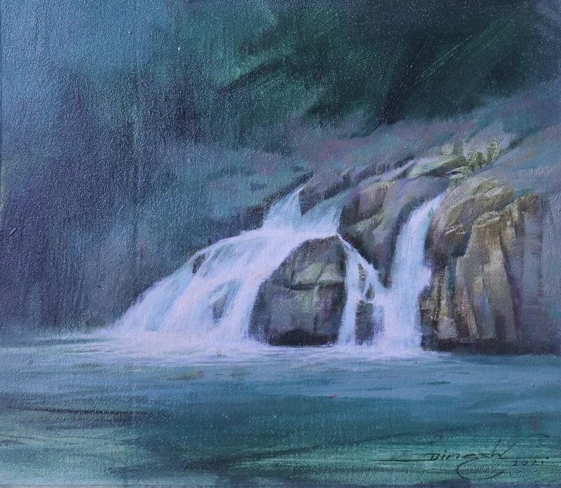 Seascape oil painting titled 'Untitled 12', 11x12 inches, by artist Dinesh Mane on Board