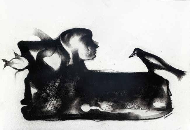Figurative charcoal drawing titled 'Untitled 12', 11x15 inches, by artist Milan Desai on paper