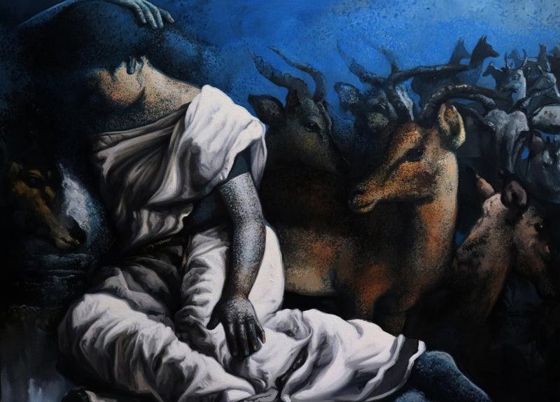 Figurative acrylic painting titled 'Untitled 12', 36x48 inches, by artist Arya Chowdhury on Canvas