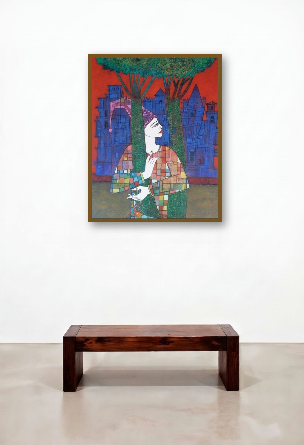Untitled 12 (The Bird Keeper) by artist Biswajit Mondal displayed in a Industrial Executive Office