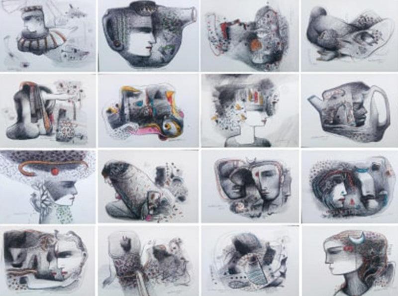 Figurative pencil drawing titled 'Untitled 12', 33x24 inches, by artist Mohammed Suleman on Paper