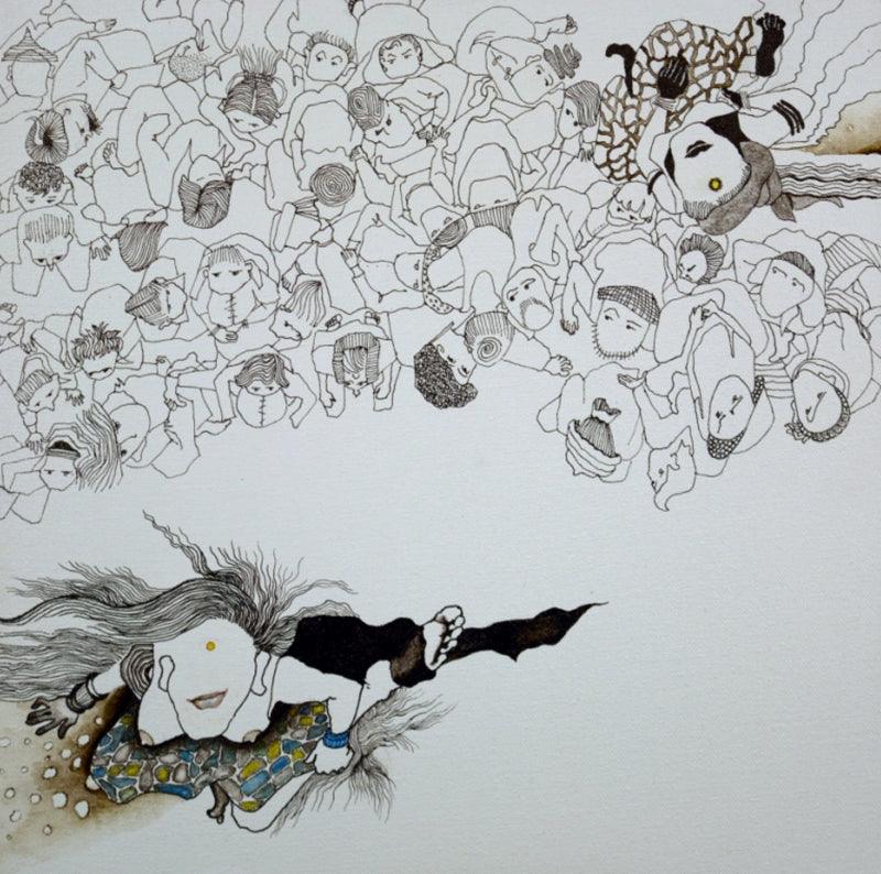 contemporary ink drawing titled 'Untitled 12', 15x15 inches, by artist Hema Mhatre on Canvas