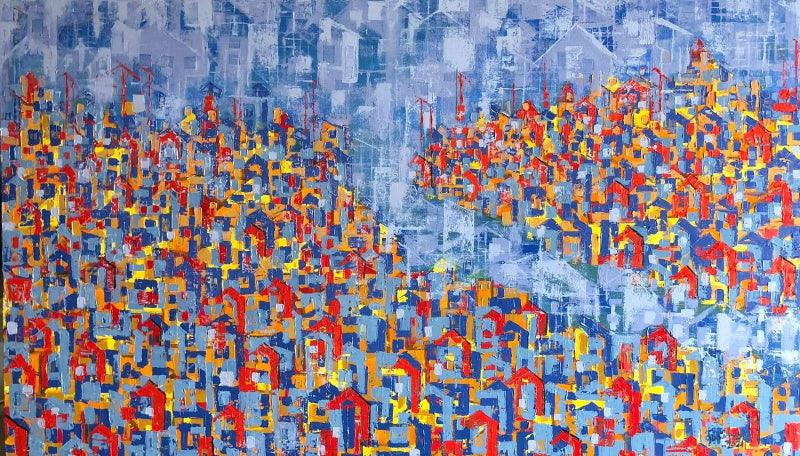 Abstract oil painting titled 'Untitled 12', 36x60 inches, by artist Karishma Wadhwa on Canvas
