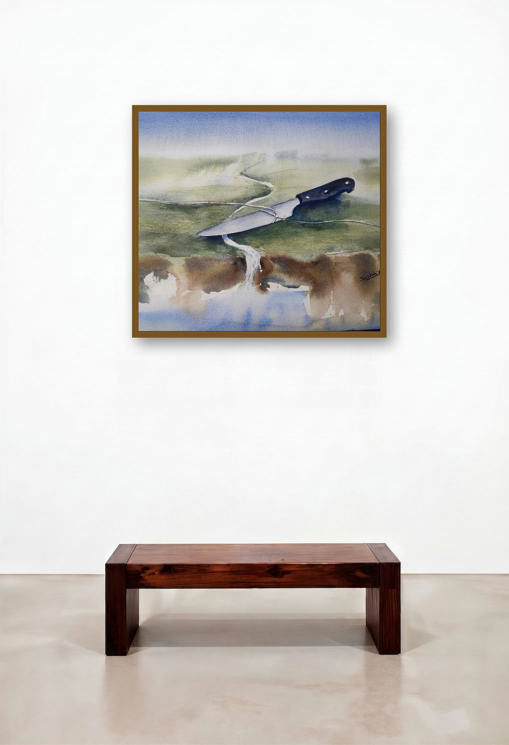 Untitled 12 (Precarious Balance) by artist Sachin Revankar displayed in a Mid-Century Modern Lounge