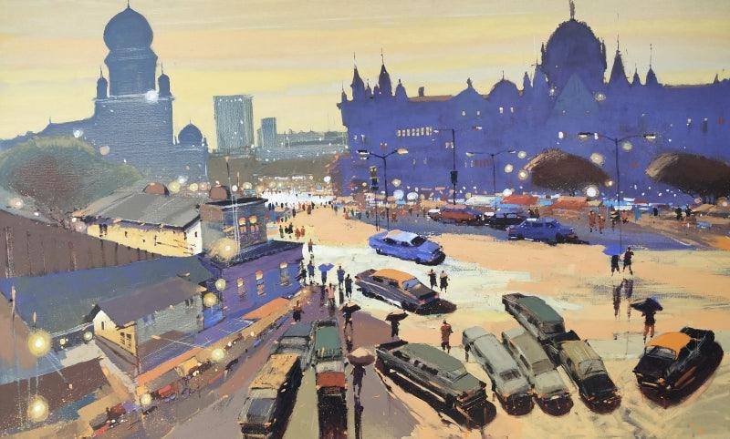 Cityscape acrylic painting titled 'Untitled 12', 30x48 inches, by artist Hari Dhongade on Canvas