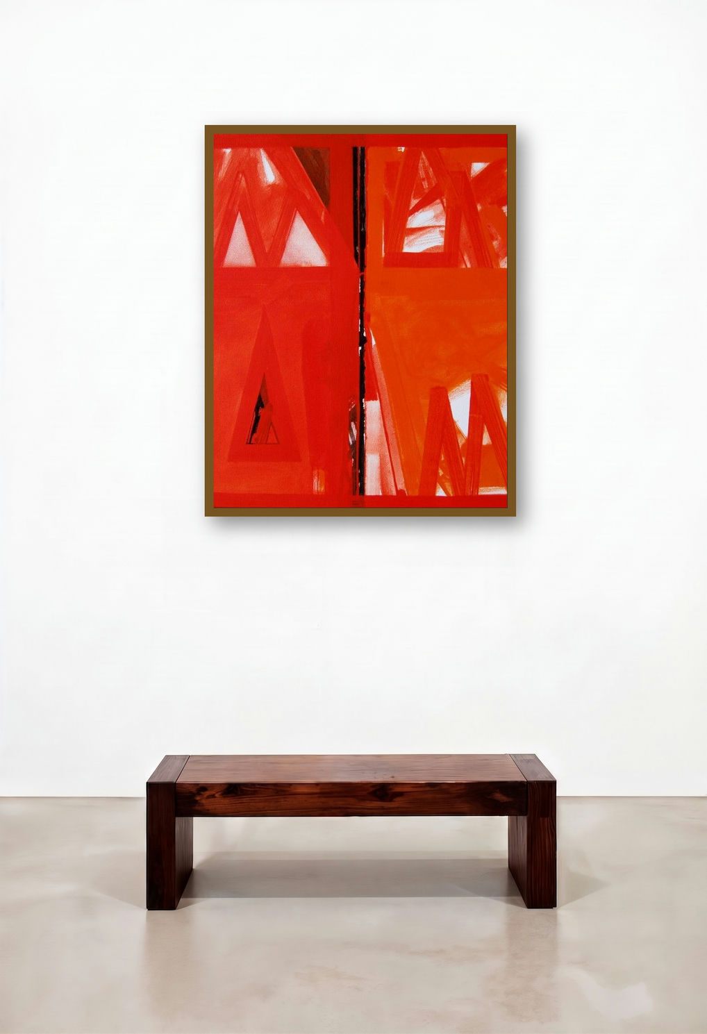 Untitled 12 (Crimson Divide) by artist Ramesh Anand displayed in a Rustic Family Room
