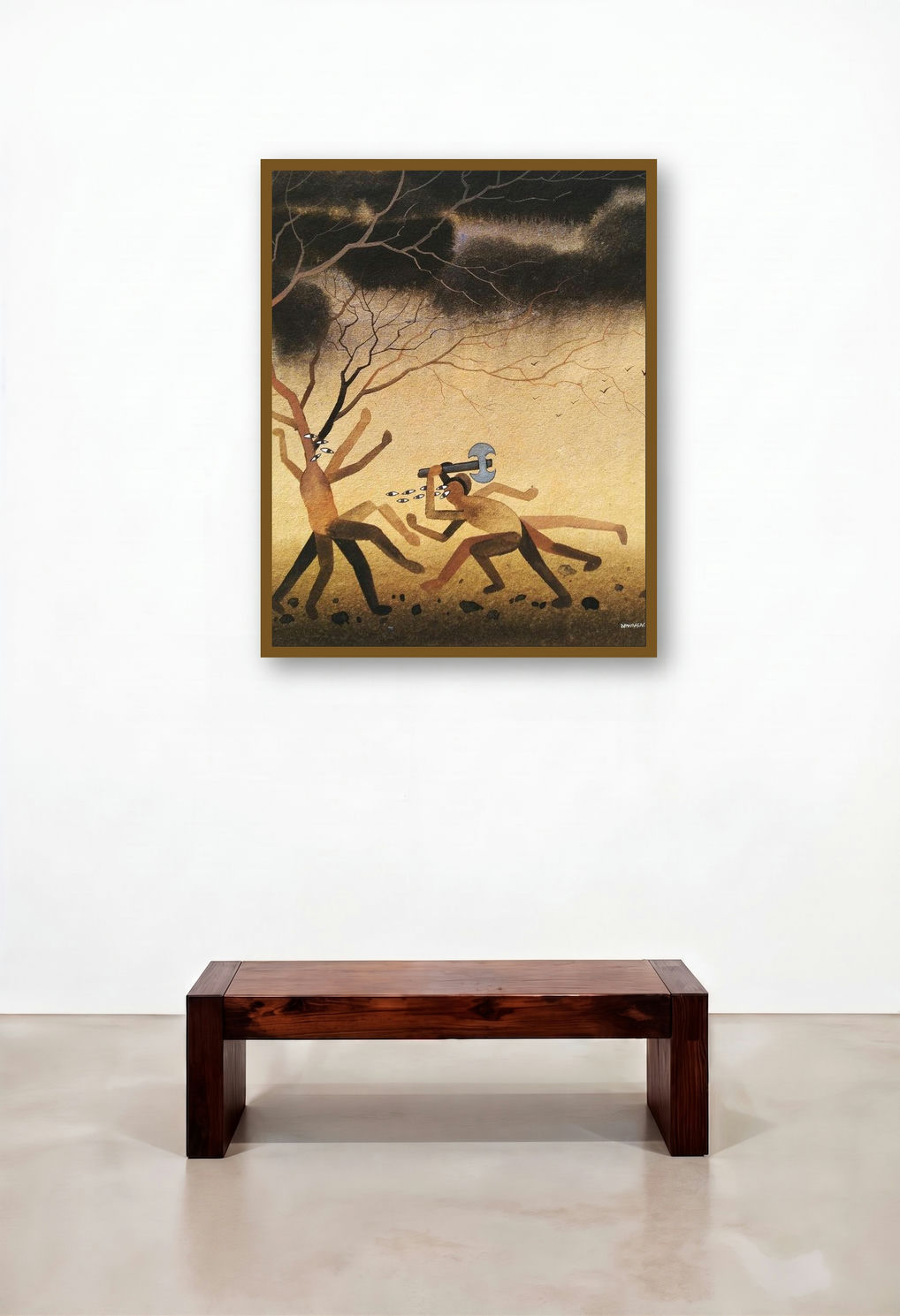 Untitled 12 (Eyes of the Tree) by artist Devidas Agase displayed in a Rustic Hallway