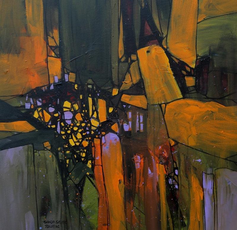 Abstract acrylic painting titled 'Untitled 12', 30x30 inches, by artist Sagar Bondre on Canvas