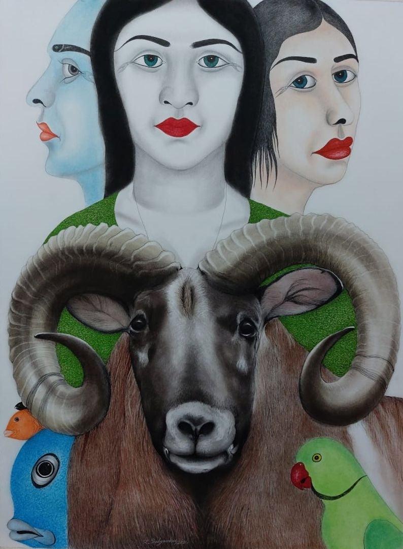 Figurative mixed media painting titled 'Untitled 12', 30x22 inches, by artist Rajesh Salagaonkar on Paper