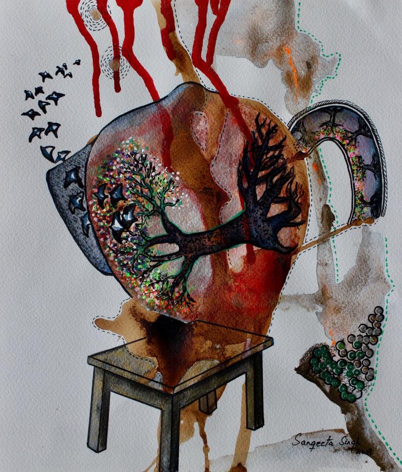 contemporary acrylic painting titled 'Untitled 121', 11x10 inches, by artist Sangeeta Singh on Paper