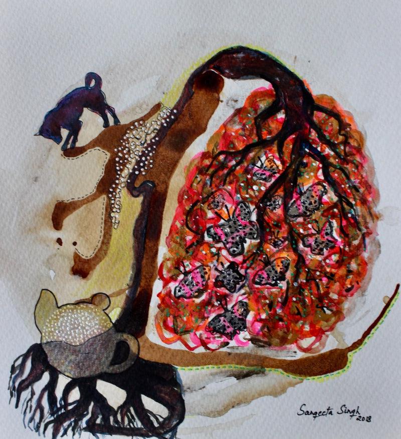 contemporary acrylic painting titled 'Untitled 122', 11x10 inches, by artist Sangeeta Singh on Paper