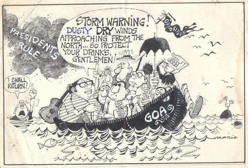 Figurative pen ink drawing titled 'Untitled 122', 6x9 inches, by artist Mario Miranda on Paper