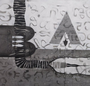 Abstract charcoal painting titled 'Untitled 124', 18x18 inches, by artist Narendra Jatav on Canvas