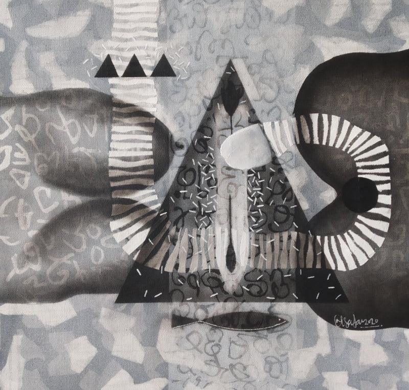 Abstract charcoal painting titled 'Untitled 125', 18x18 inches, by artist Narendra Jatav on Canvas