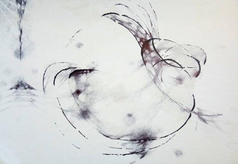 Abstract mixed media drawing titled 'Untitled 129', 11x16 inches, by artist Asif Shaikh on mount board