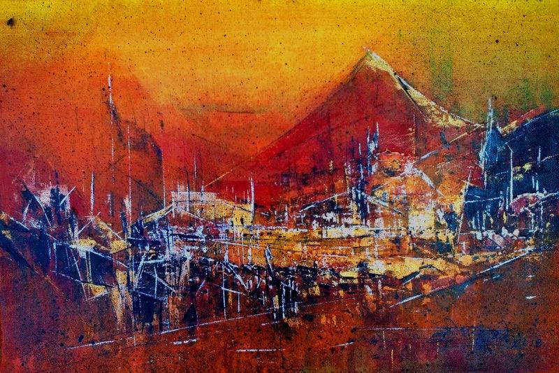 Abstract acrylic painting titled 'Untitled 12x18 Copy', 18x12 inches, by artist Dnyaneshwar Dhavale on canvas