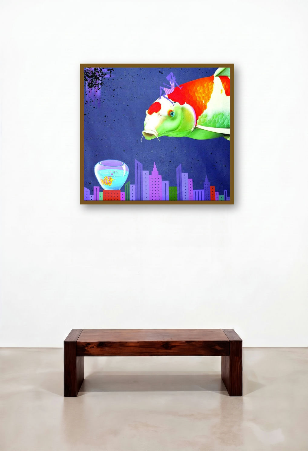 Untitled 13 (The Cityscape Koi) by artist Bikash Mohanta displayed in a Contemporary Luxury Hotel Suite