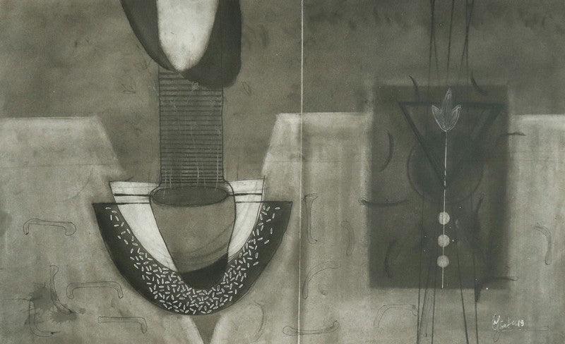 Abstract charcoal drawing titled 'Untitled 13', 14x22 inches, by artist Narendra Jatav on Paper