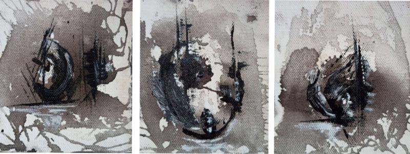 Abstract acrylic painting titled 'Untitled 13', 3x12 inches, by artist Trapti Porwal on Canvas