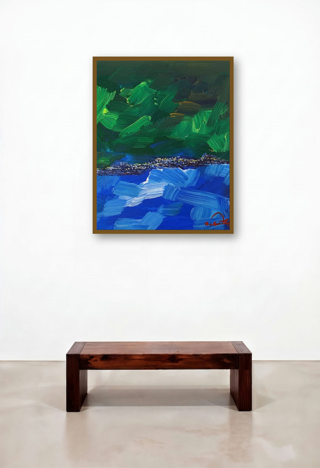 Untitled 13 (Green Hills displayed in a Classic Hallway
