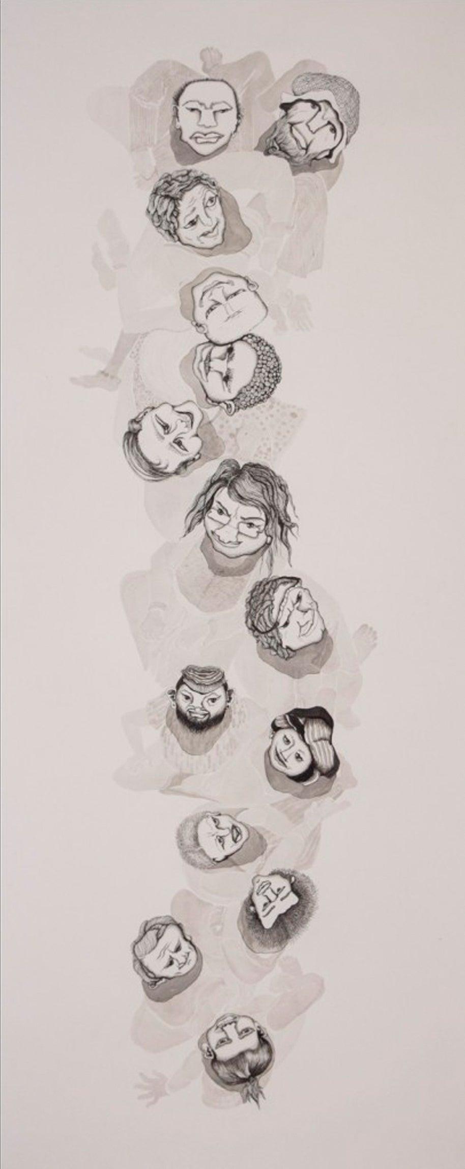 contemporary mixed media drawing titled 'Untitled 13', 51x16 inches, by artist Hema Mhatre on Paper