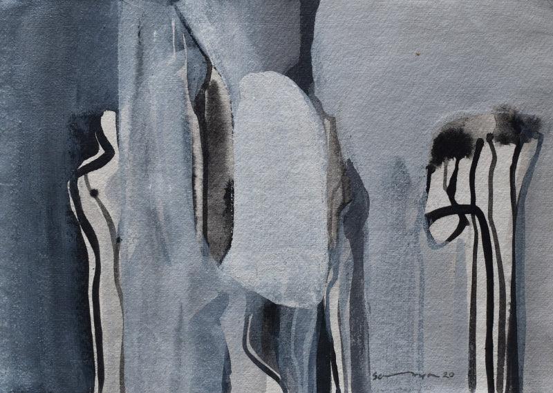 Abstract acrylic painting titled 'Untitled 13', 10x14 inches, by artist Satendra Mhatre on Paper