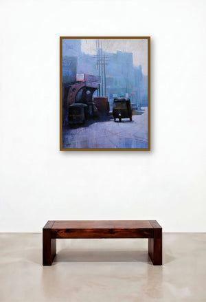 Untitled 13 (Misty Morning Commute) by artist Dinesh Mane displayed in a Modern Dining Room