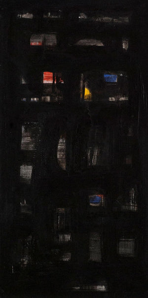 Abstract acrylic painting titled 'Untitled 13', 19x10 inches, by artist Arvind Hate on Mount Board