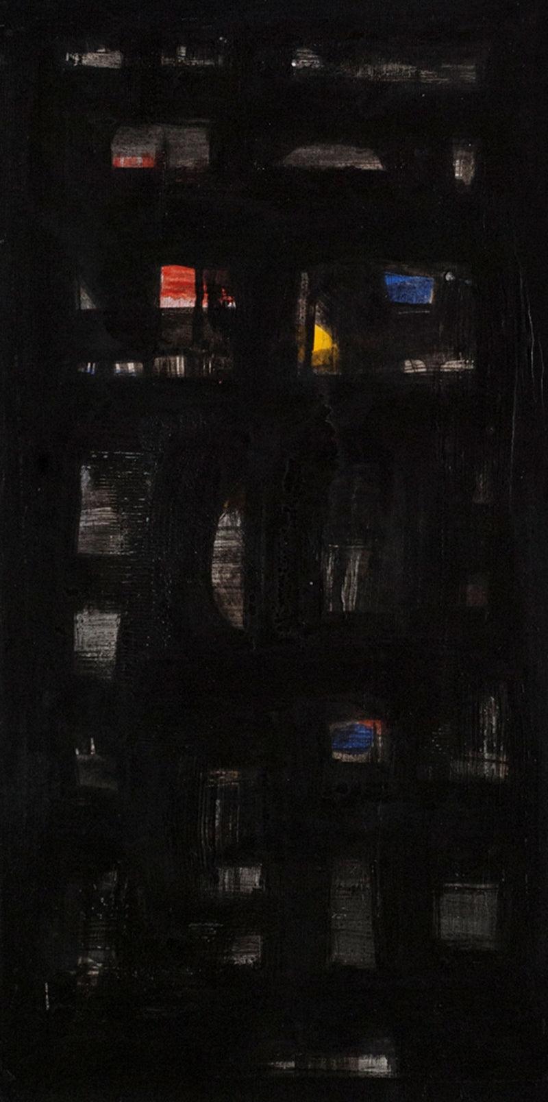 Abstract acrylic painting titled 'Untitled 13', 19x10 inches, by artist Arvind Hate on Mount Board