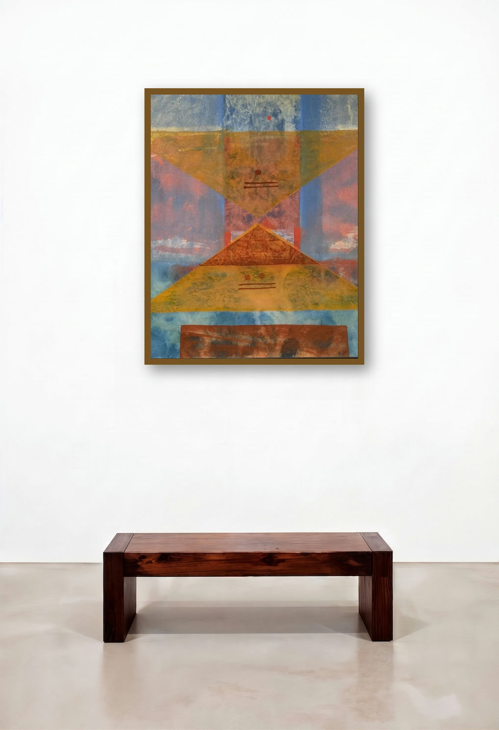 Untitled 13 (Cosmic Balance) by artist Biplab Bijoy Dutta displayed in a Rustic Bedroom