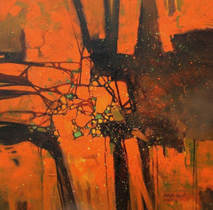 Untitled 13 (The Cosmic Dance) by Sagar Bondre, Original Acrylic Abstract Painting on Canvas, Medium Square Wall Art