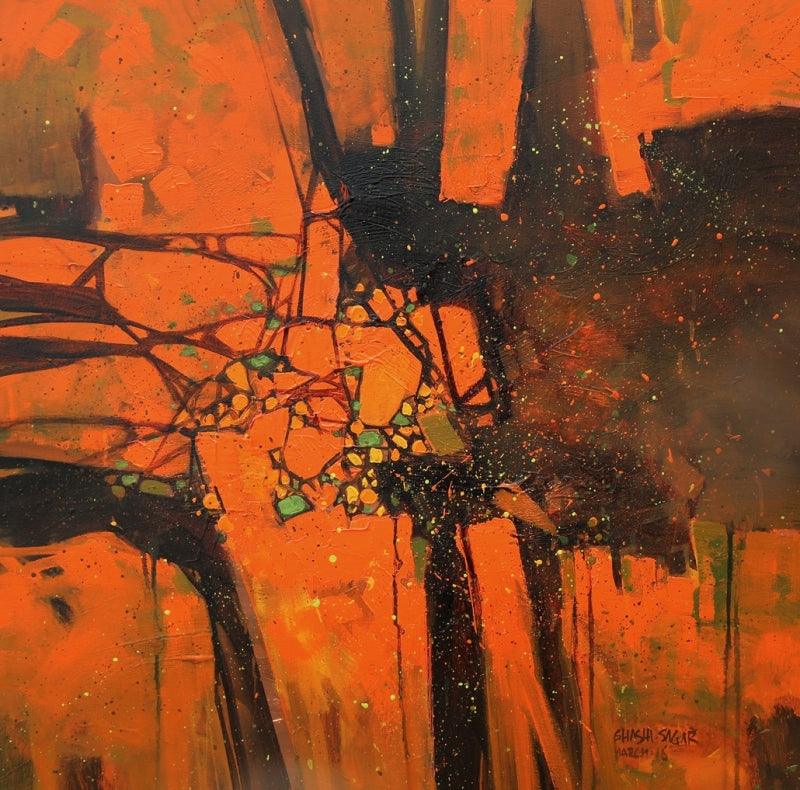 Abstract acrylic painting titled 'Untitled 13', 30x30 inches, by artist Sagar Bondre on Canvas