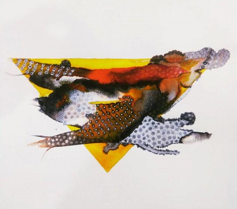 Abstract acrylic ink painting titled 'Untitled 13', 16x16 inches, by artist Huma Khan on Paper