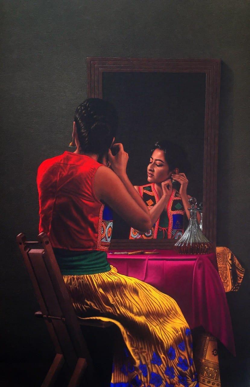 Figurative mixed media drawing titled 'Untitled 13', 60x40 inches, by artist Shashikant Dhotre on Paper