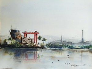 Landscape watercolor painting titled 'Untitled 13', 12x16 inches, by artist Sachin Revankar on Paper