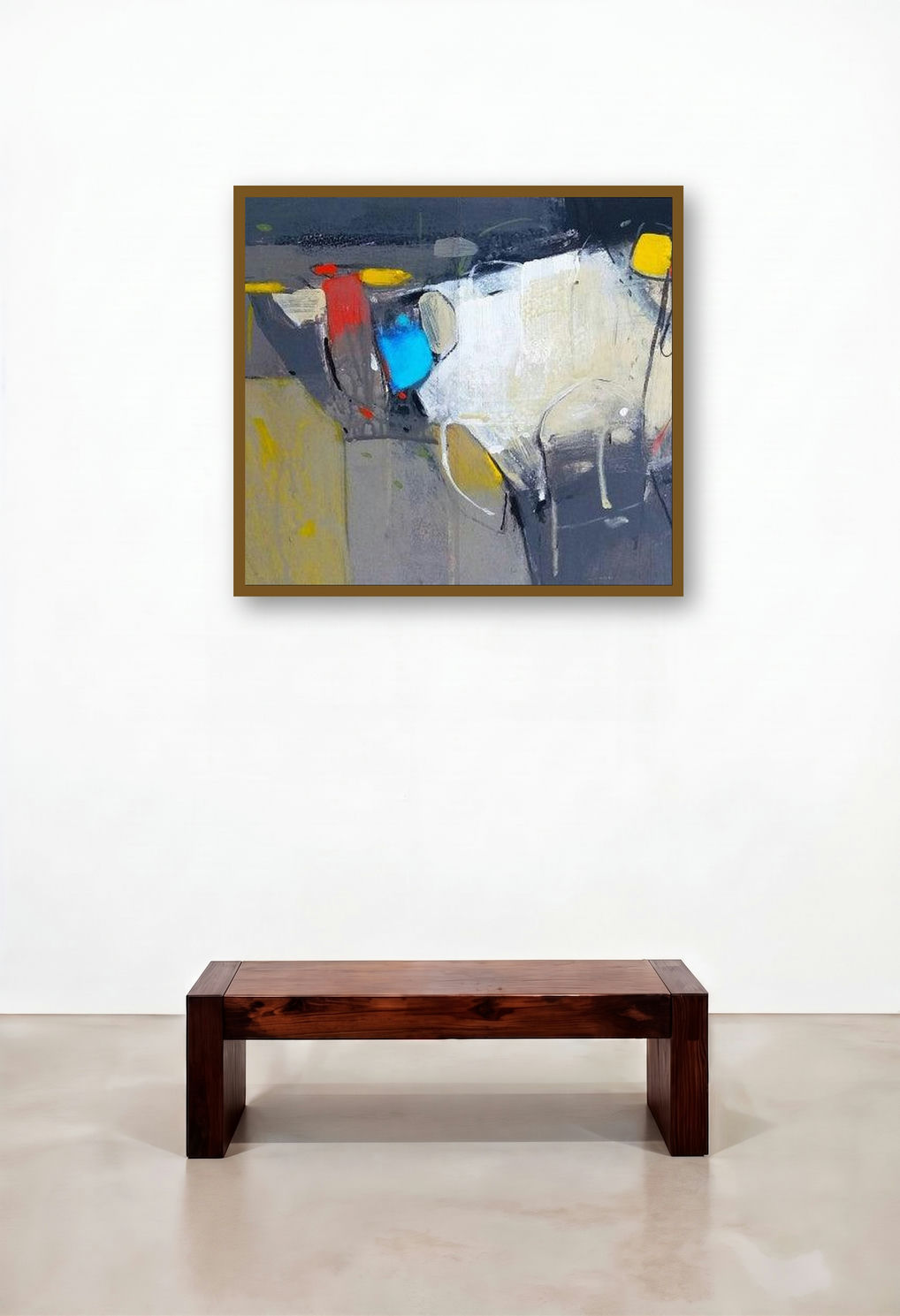 Untitled 13 (Yellow Symphony) by artist Yuvraj Devkar displayed in a Modern Family Room