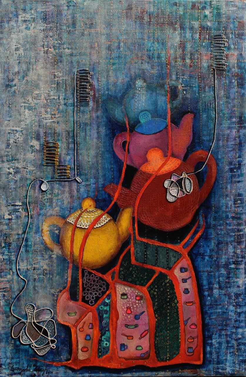 Still-life acrylic painting titled 'Untitled 13', 36x24 inches, by artist Sangeeta Singh on Canvas