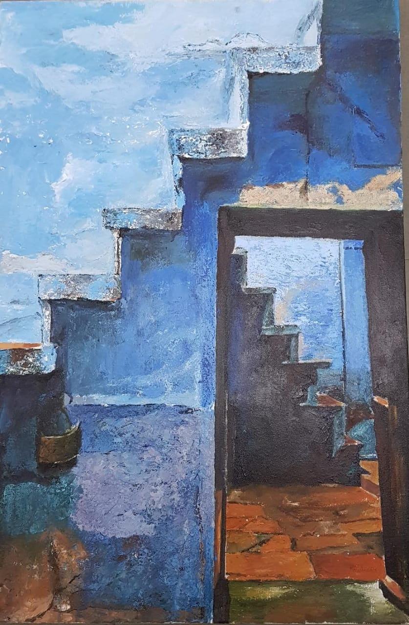 Landscape acrylic painting titled 'Untitled 13', 36x24 inches, by artist Rajashree Sutar on Canvas
