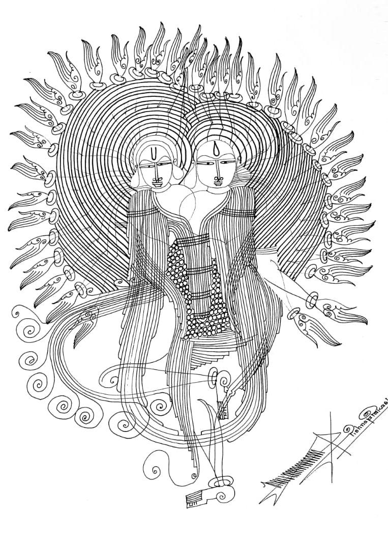 Religious mixed media drawing titled 'Untitled 13', 15x11 inches, by artist Krishnaprakash Vasant Martand on Canson Paper