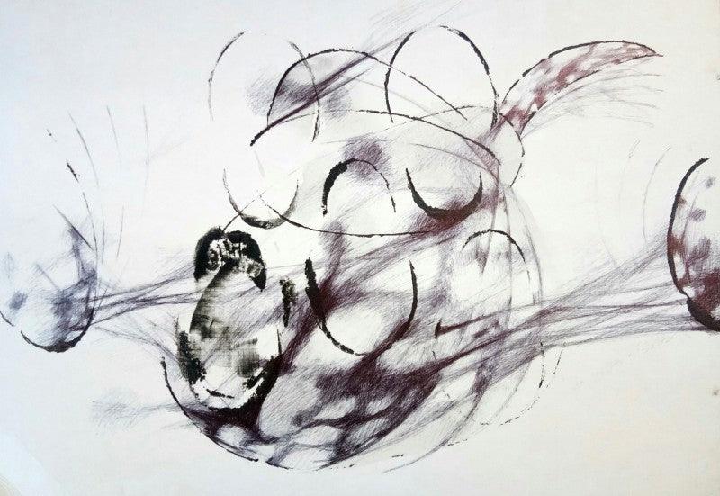 Abstract mixed media drawing titled 'Untitled 130', 11x16 inches, by artist Asif Shaikh on mount board