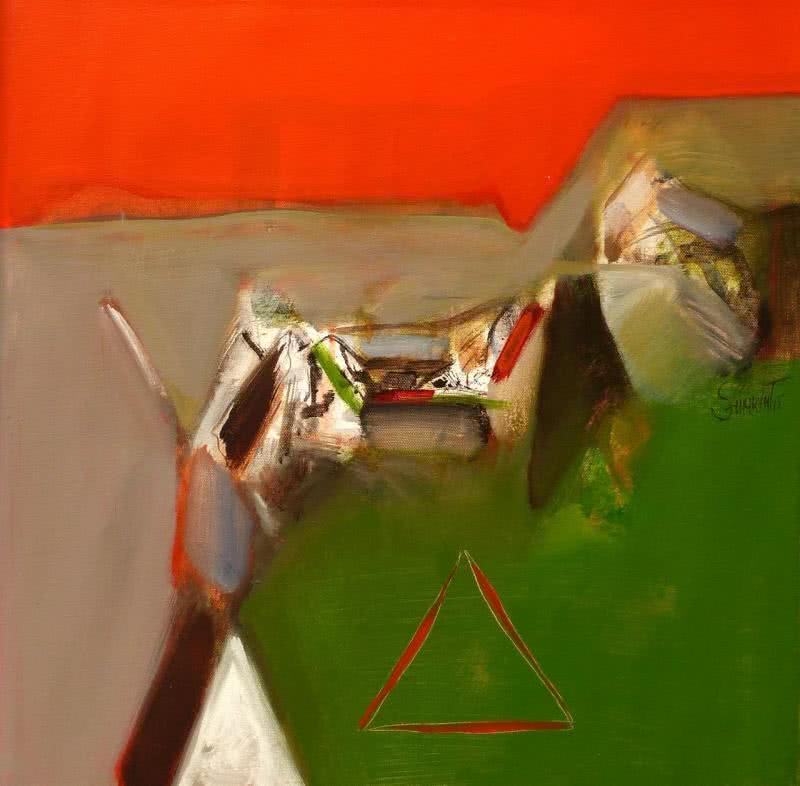 Abstract acrylic painting titled 'Untitled 132', 18x18 inches, by artist Shrikant Kadam on Canvas