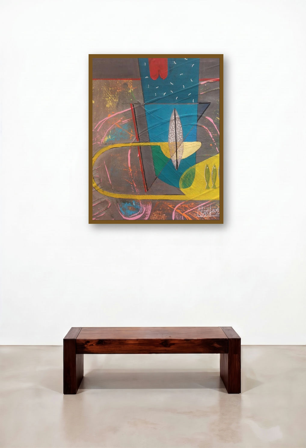 Untitled 134 (Underwater Odyssey) by artist Narendra Jatav displayed in a Coastal Home Office