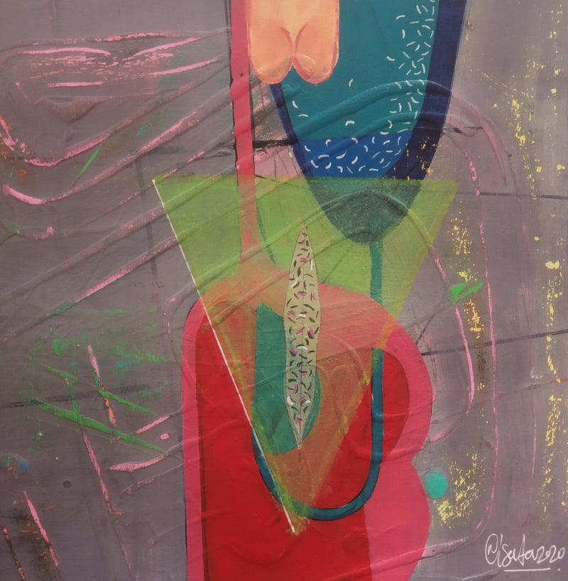 Abstract acrylic painting titled 'Untitled 135', 9x9 inches, by artist Narendra Jatav on Paper