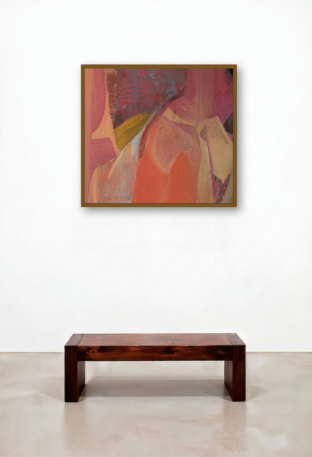 Untitled 139 (Red Violet) by artist Siddhesh Rane displayed in a Mid-Century Modern Hotel Lobby