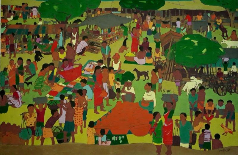 Figurative tempera painting titled 'Untitled 14', 20x30 inches, by artist Sujit Das on Cloth