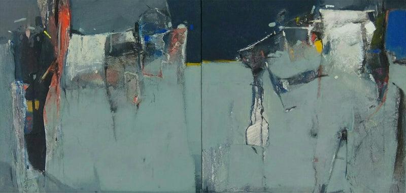 Abstract acrylic painting titled 'Untitled 14', 15x30 inches, by artist Yuvraj Devkar on Canvas