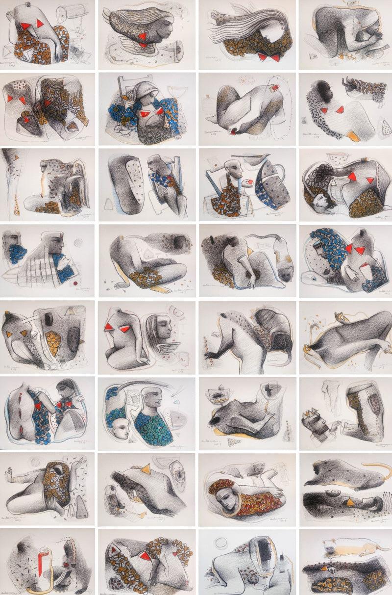 Figurative pencil drawing titled 'Untitled 14', 47x33 inches, by artist Mohammed Suleman on Paper