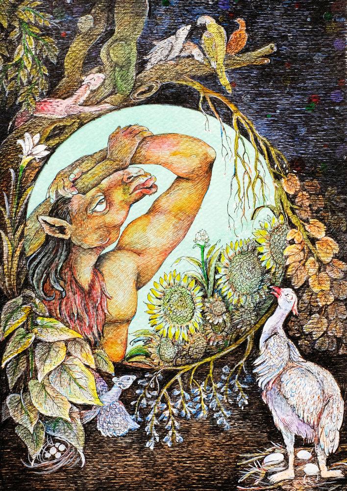 contemporary mixed media painting titled 'Untitled 14', 11x8 inches, by artist Gouri Vemula on Paper