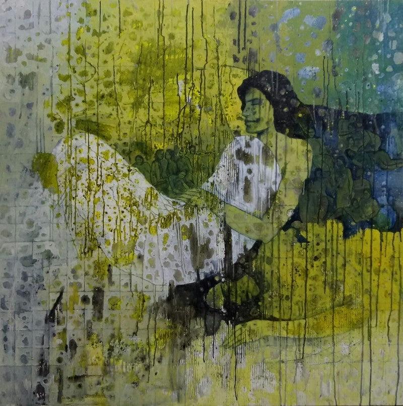 Figurative acrylic painting titled 'Untitled 14', 48x48 inches, by artist Swati Sable on Canvas