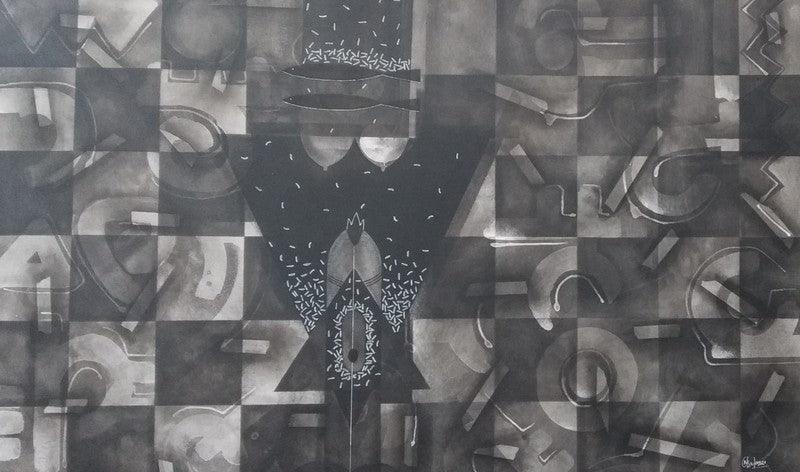 Abstract mixed media drawing titled 'Untitled 14', 36x60 inches, by artist Narendra Jatav on Canvas